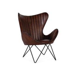 GINER Y COLOMER Fauteuil en cuir véritable marron avec structure métallique - Dimensions 83 x 77 x 100 cm